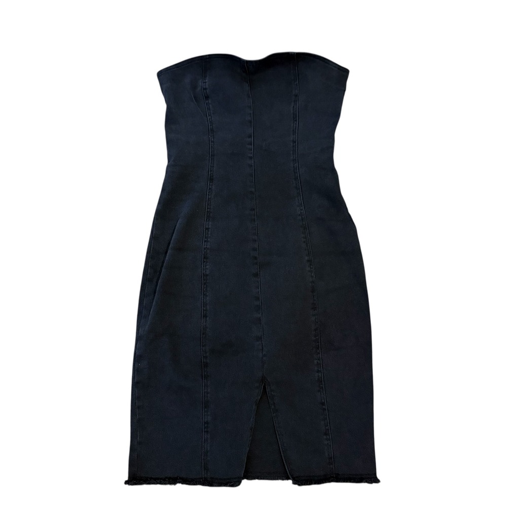 Cheap Monday Black Denim Strapless Midi Dress Size S Frayed Hem